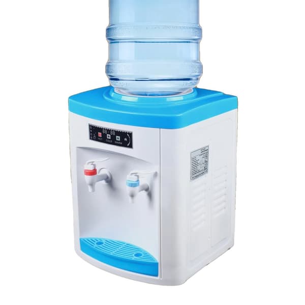 Vanddispenser til varmt og koldt vand, kompakt størrelse, ergonomisk vandhane-design, brugervenlige indikatorlys.