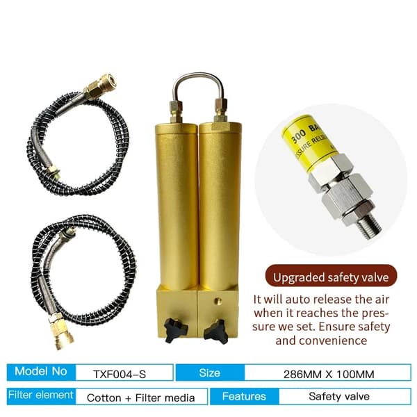 PCP-ilma-kompressori-suodatin, 4500PSI kapasiteetti, öljy-vesierotin, L286mm turvaventtiili