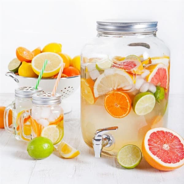 Krukkeglasdispenser med hane og vandhane til limonadedrikke, 4 l