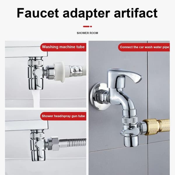 3-vägs dusch avledningsventil, Mässing Handfat Kran Splitter M22 X M24 Adapter Ersättningsdel Avledning Handfat Splitter för handhållen dusch