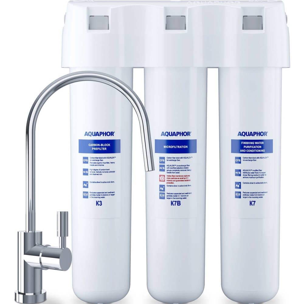 Aquaphor Vattenrenare med aktivt kolfilter - tresteg - 2,5 l/min - inkl. vattenkran