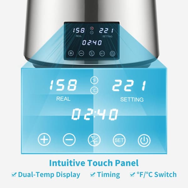 1750W 1,5L/H vattendestillerare med dubbel temperaturdisplay, 4 L behållare, timerfunktion, effektiv kylning, torrbränningsskydd