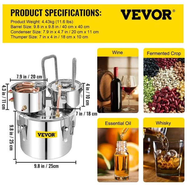 VEVOR Moonshine Still, 11,6L Kapacitet, Manuel Betjening,12L