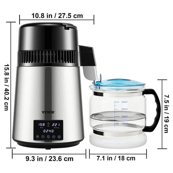 Vesitislaaja, 1,5 l/h tislausnopeus, 4 l kapasiteetti,Hopea