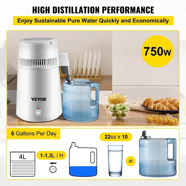 Vanddestillator, 4L kapacitet, FDA-godkendt, effektiv destillation