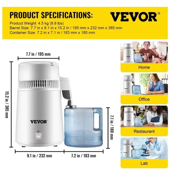 Vattendestillator, 750W effekt, 1,1 gallons kapacitet,Vit