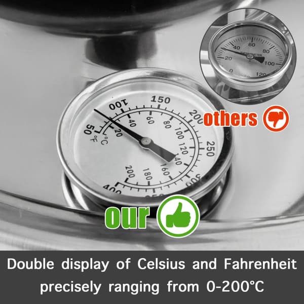 Månskensdestillator, 5,5 gallons kapacitet, snabbkylande kopparspolar, dubbel termometerdisplay