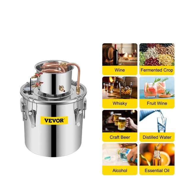 Alkohol Vanddestillator, 3 Gal Kapacitet, Fødevaregodkendte Silikoneslanger,30 liter