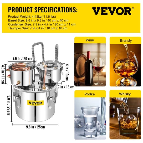 Alkohol Destillator, Rustfrit Stål Konstruktion, Alsidig til Forskellige Drikkevarer,12L