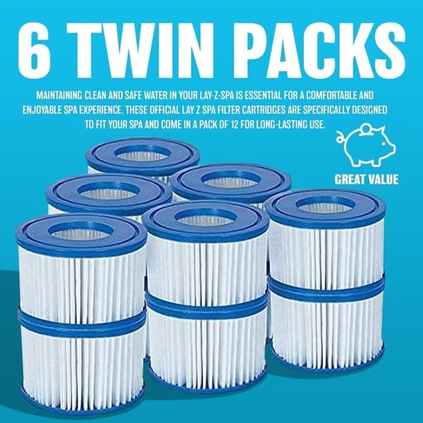 Hot Tub Filter Cartridge VI - kaikille Lay-Z Spa -malleille Hawaii Miami Paris Vegas Monaco|6 x Twin Pack (12 suodatinta)|Käytä altaan puhdistukseen
