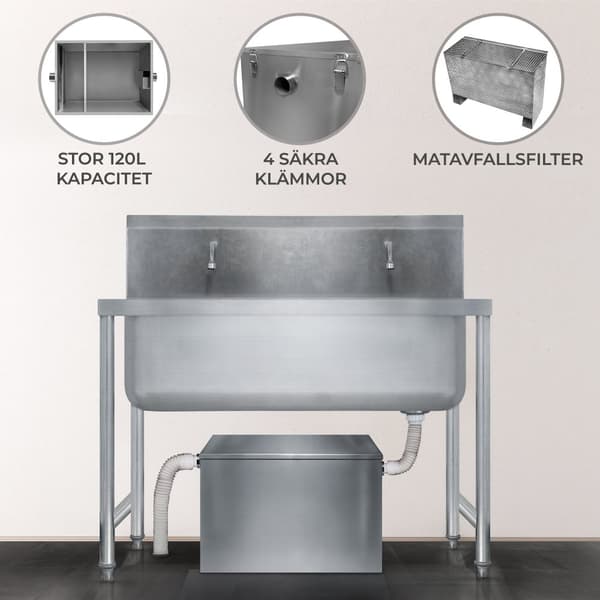 Commercial Grease Trap Under Sink Interceptor Stainless Steel Waste Fat Oil Water Separator Filter Restaurant Kitchen Takeaway Hotel Café 50mm