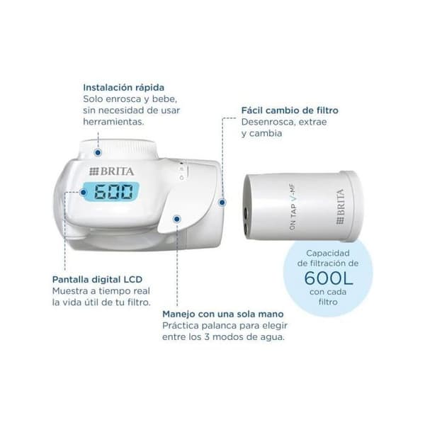 Filtreringssystem - Brita - På kranen - Flöde 1,6 l/min - Kapacitet 600 liter - LCD-skärm
