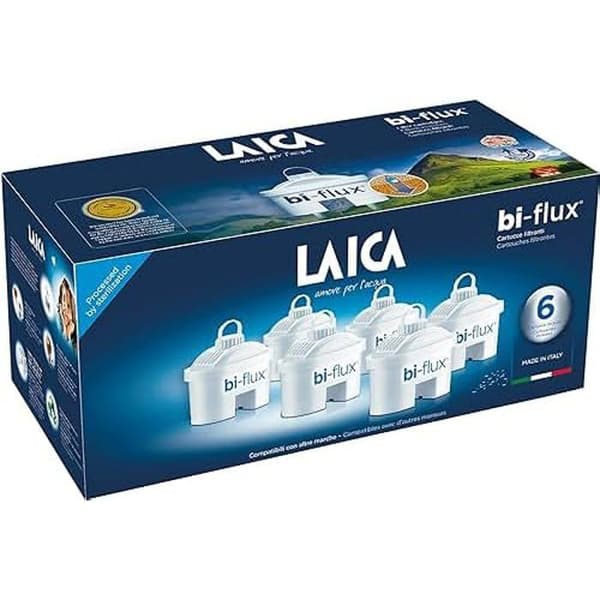 Vit plast Bi-Flow filterpatron - LAICA F6M - Förbättrar vattenkvaliteten - Paket med 6