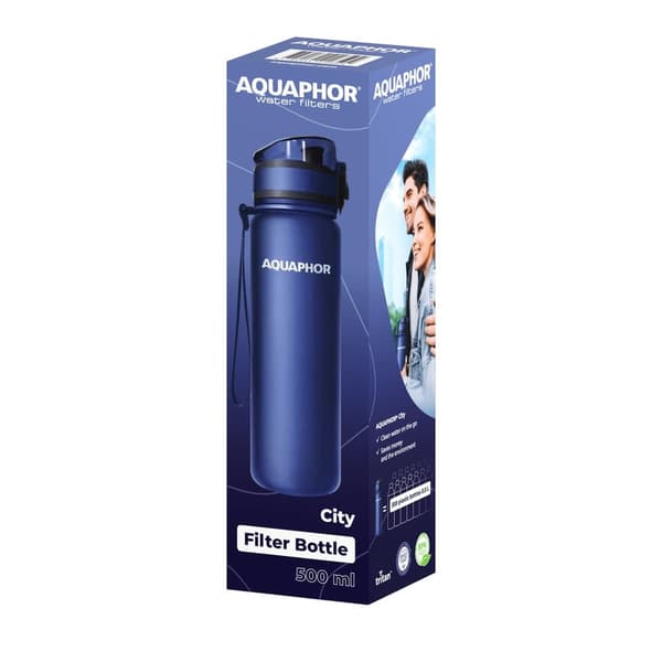 Aquaphor City -suodatinpullo 0,5L, Sininen