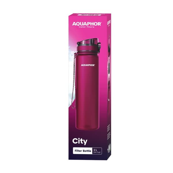 Aquaphor City -suodatinpullo 1L, Kirsikanpunainen