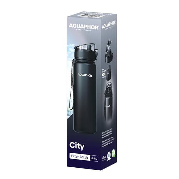 Aquaphor City -suodatinpullo 0,5L, Musta