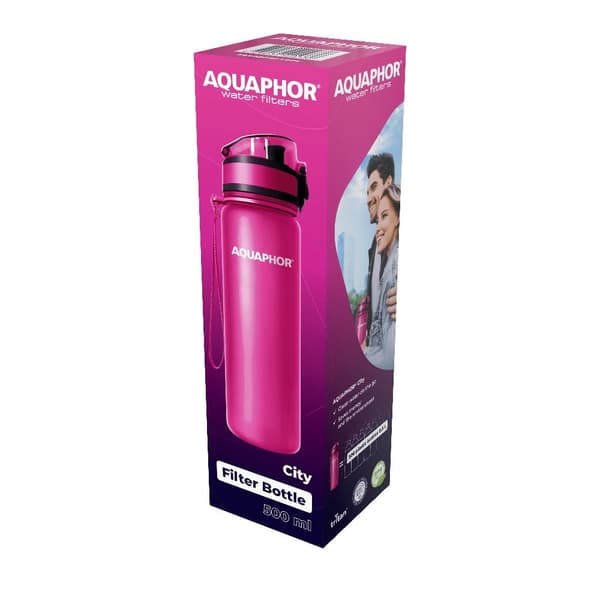 Aquaphor City -suodatinpullo 0,5L, Vaaleanpunainen