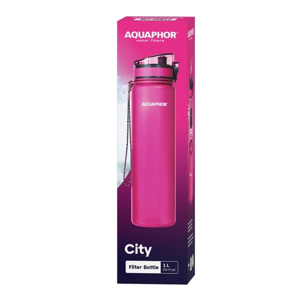 Aquaphor City -suodatinpullo 1L, Vaaleanpunainen