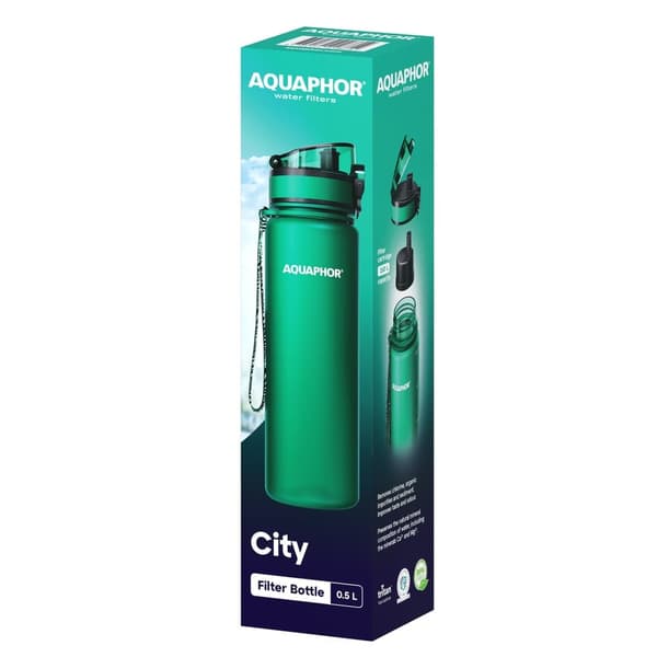 Aquaphor City -suodatinpullo 0,5L, Smaragdinvihreä