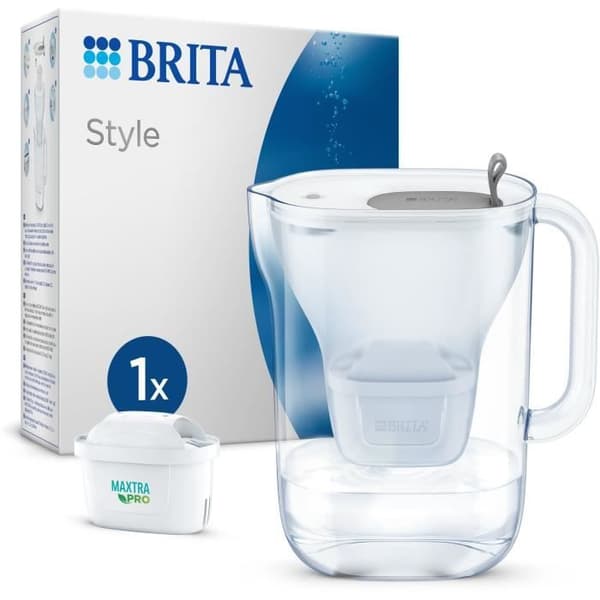 Brita Carafe -suodatin harmaalla tyylillä (2,4 l) sisältää yhden MaxTra Pro All-In-1 -patruunan