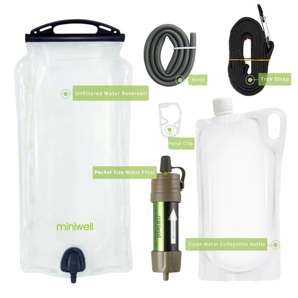 Transportabelt vandfilter system, effektiv filtrering, 3-liters reservoir, nem opsætning,Brun