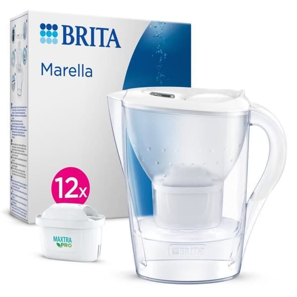 BRITA Vattenkanna Marella vit + 12 MAXTRA PRO All-in-1 filterpatroner - Ny MAXTRA+
