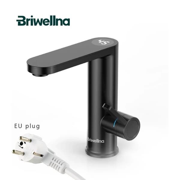 Elektrisk Vandvarmer, Tankløs Design, Øjeblikkelig Varmt Vand, Mat Sort, EU