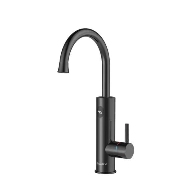 Øjeblikkelig varmtvandsarmatur, tankløs vandvarmer, rustfrit stålhane, Universal-Black, EU Fixed-black