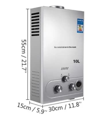 Propaanivesilämmitin, säiliöttömä muotoilu, ruostumattomasta teräksestä valmistettu sarja, 10L 20KW