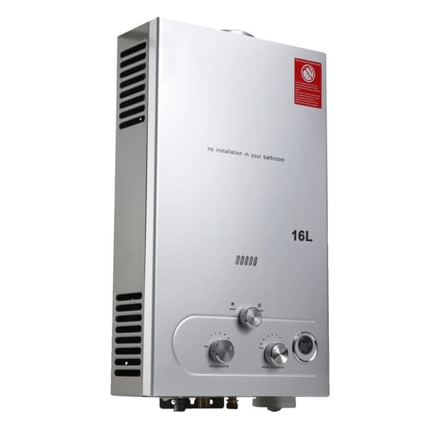 16L Tankløs Vandvarmer, 32KW Effekt, LPG Propan Gas, lys grå, 16L