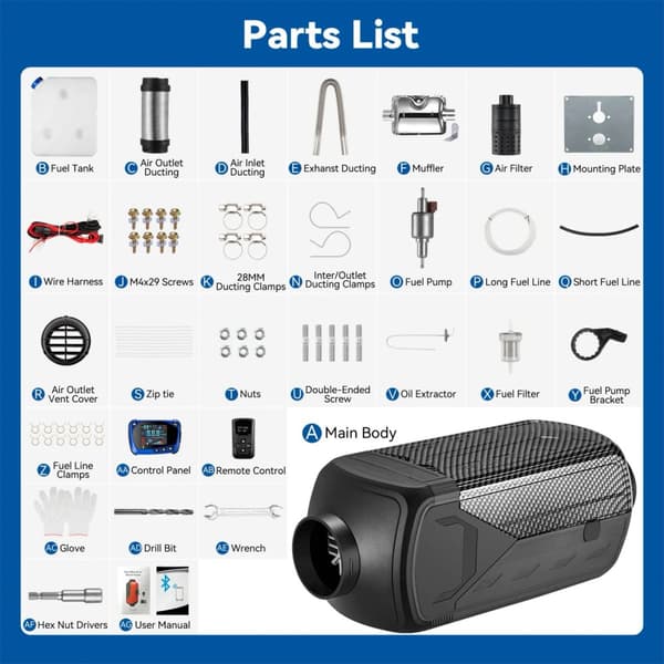 Diesel Luftvarmer, 5000W Effekt, LCD Fjernbetjening,8KW Sort Bluetooth