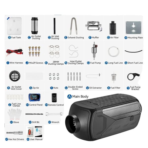 Diesel Luftvarmer, 5000W Effekt, LCD Fjernbetjening,8KW Sort Bluetooth