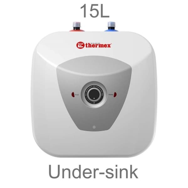 Kompakt elektrisk varmvattenberedare HIT PRO 15L Thermex – Installation under handfatet (vattenanslutningar upptill)