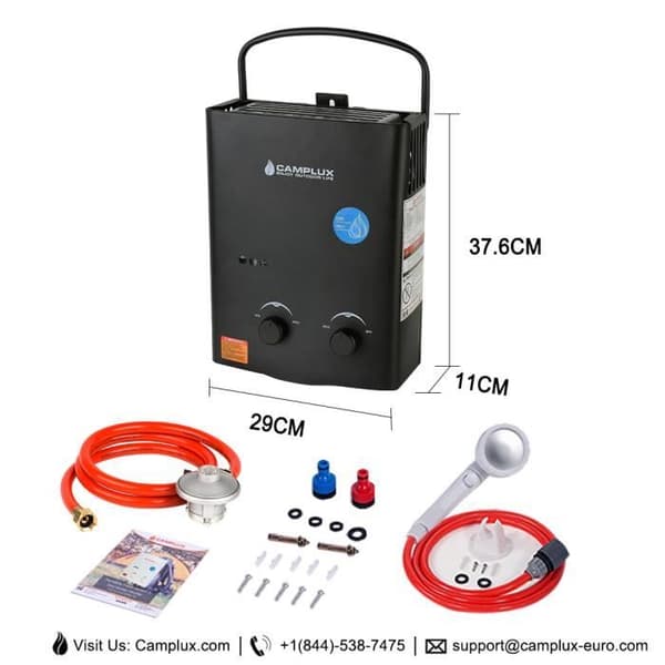 Gasvattenberedare - CAMPLUX - AY132B - 5 liter - Bärbar - Fällbart handtag