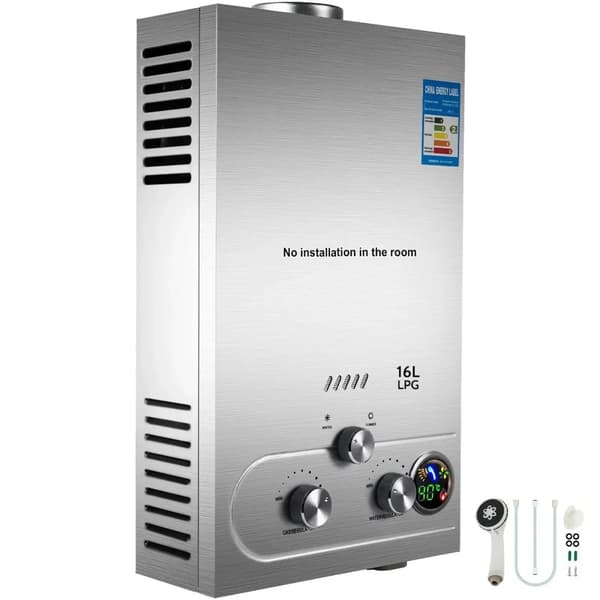 VEVOR Bärbar LPG Vattenvärmare, 8L/10L/16L/18L Utgång, 16KW/20KW Värmeeffekt,16L 32KW