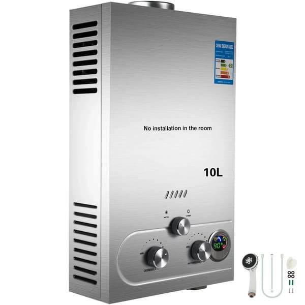 VEVOR Bärbar LPG Vattenvärmare, 8L/10L/16L/18L Utgång, 16KW/20KW Värmeeffekt,10L 20KW
