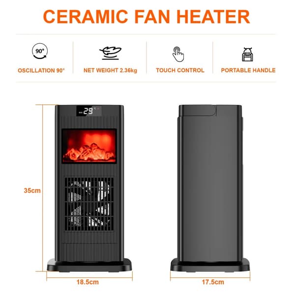 Sähkölämmitin, PTC-keraaminen teknologia, 1500W tehotasot, 90° heilunta