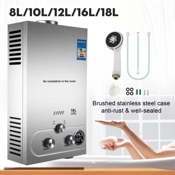 VEVOR LPG-vesilämmitin, 8L virtausnopeus, ruostumaton teräsrakenteinen,8L