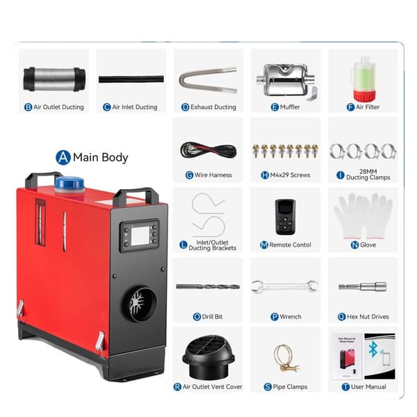 Luftdieselvärmare, 8000W värmeutgång, LCD-brytare,8KW All Bluetooth
