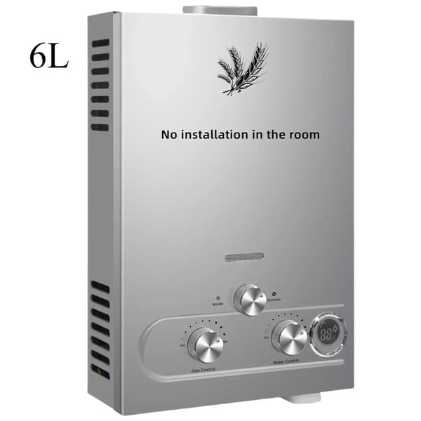 Genomströmningsgasvattenvärmare, effektiv uppvärmning, hållbar konstruktion i rostfritt stål,12KW 6L