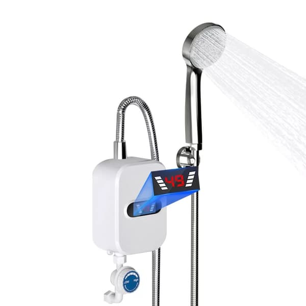 Elektrisk varmvatten genomströmningsvärmare, 3,5 kW, duschhuvud, duschslang,Ljus Silver