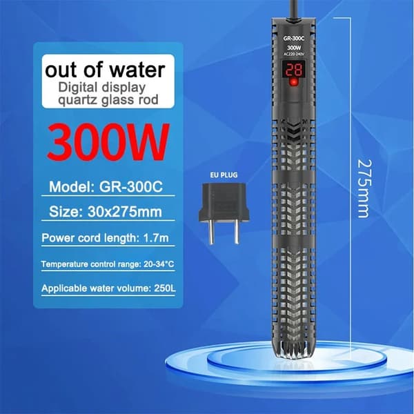 Akvarium Värmerod, Digital Display, 500W / 300W, EU Kontakt,GR 300C