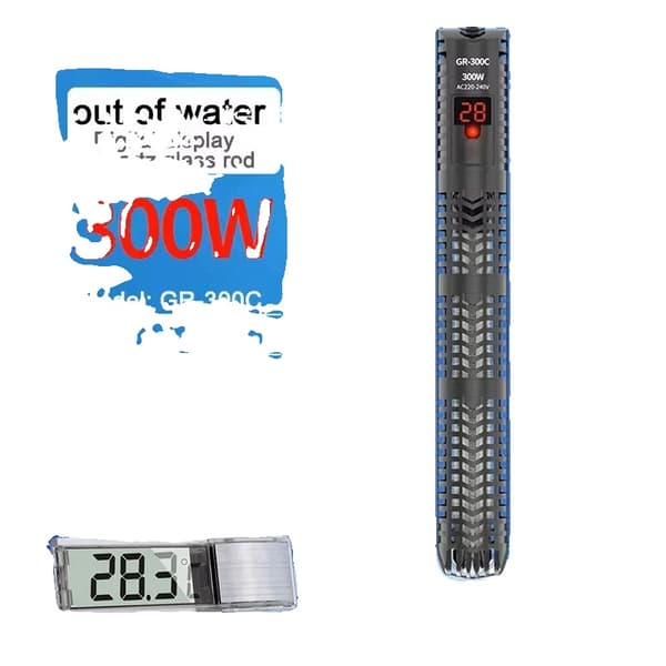 Akvarium Varmerod, Digital Skærm, 500W / 300W, EU Stik,300C og Sølv DET