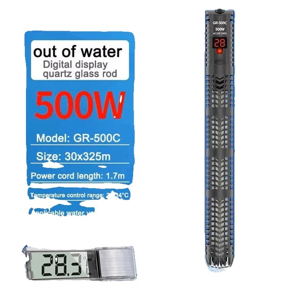 Akvaariolämmitystanko, Digitaalinen näyttö, 500W / 300W, EU-pistoke,500C ja Hopea THE