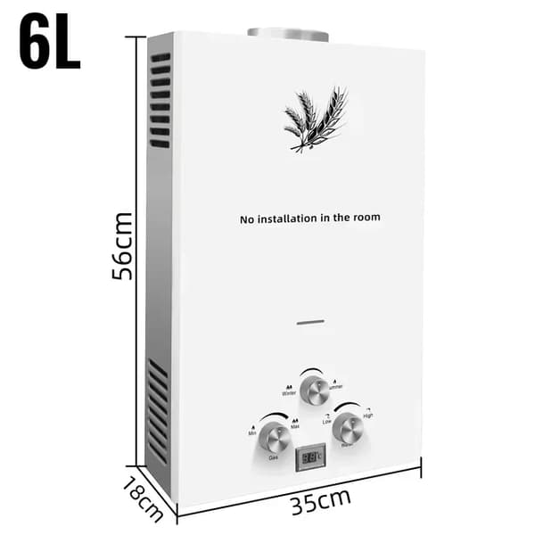 Gas Varmvattenberedare, Kapacitetsalternativ, Trycksäkerhetsdesign,12KW 6L