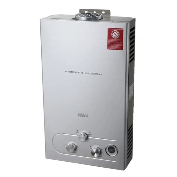 LPG Propan Gas Tankless Vandvarmer, Kapacitet, LED Digital Skærm,18L, Lys Grå