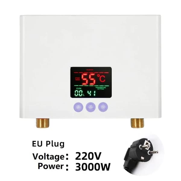 Välitön vedenlämmittimen, 220V, 3000W, kosketus- ja kaukosäätö,valkoinen, EU