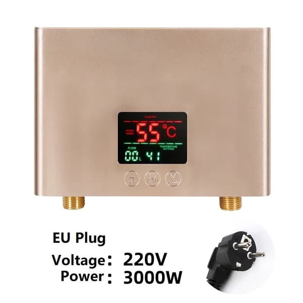 Omedelbar Vattenvärmare, 220V, 3000W, Touch + Fjärrkontroll,guld, EU