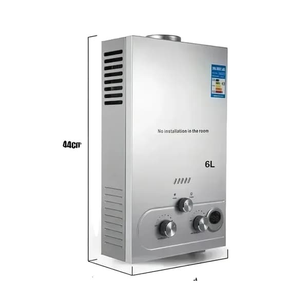 LPG-kaasuvesivaraaja, 16 kW teho, 8 L/min kuumaa vettä, seinälle asennettava malli,6L