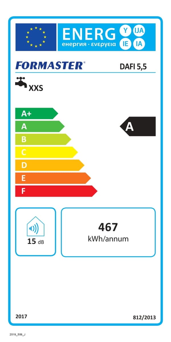 Dafi genomströmningsvärmare med vit kran 5,5 kW ovanför diskbänken